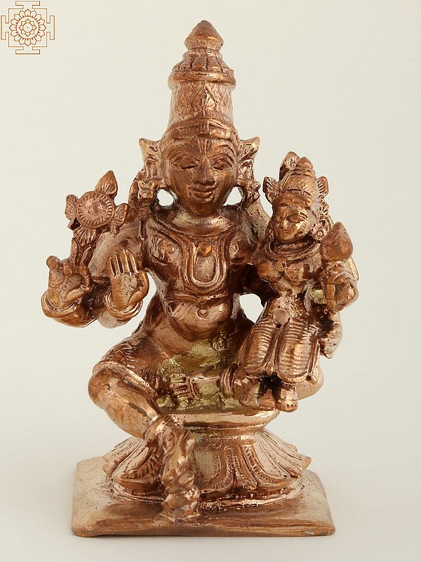 3" Small Lord Vishnu Bronze Statue Sitting with Devi Lakshmi