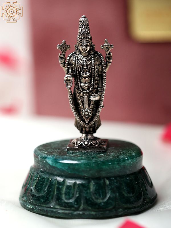 Tirupati Balaji Statue Standing on Natural Green Aventurine Pedestal