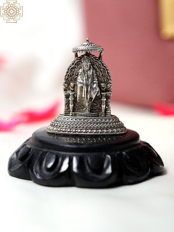 2" Small .999 Silver Sai Baba on Black Agate Gemstone Base | With Gift Box
