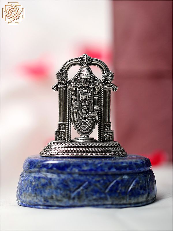 2" Small Silver Tirupati Balaji Statue with Natural Lapis Lazuli Base