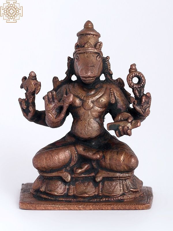 2" Handmade Small Hayagriva Copper Statue - Avatar of Vishnu