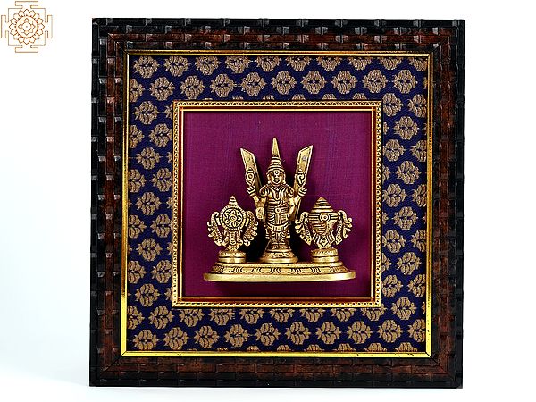10" Tirupati Balaji with Vaishnava Symbols | Wood and Brass Wall Hanging Frame