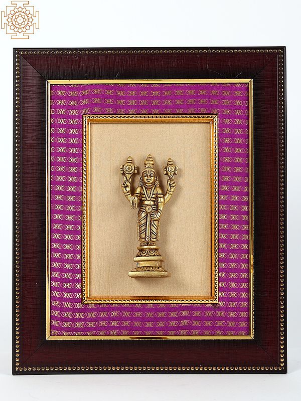 13" Wooden Framed Tirupati Balaji (Venkateshvara) in Brass | Wall Hanging