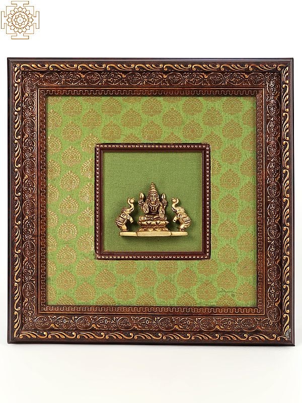 11" Brass Gajalakshmi With Wooden Frame | Wall Decor
