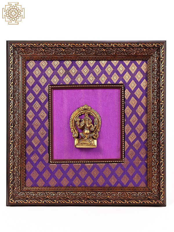 13" Wooden Framed Brass Lord Ganesha | Wall Hanging