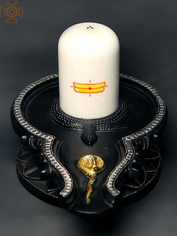 18" White Marble Lingam with Black Marble Yoni (Shivalinga)