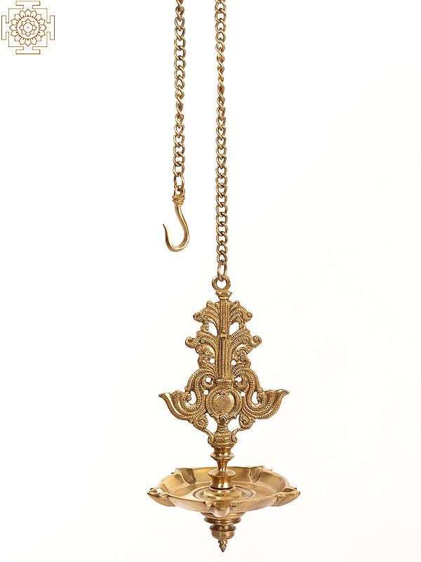 9" Five Wicks Designer Hanging Lamp in Brass