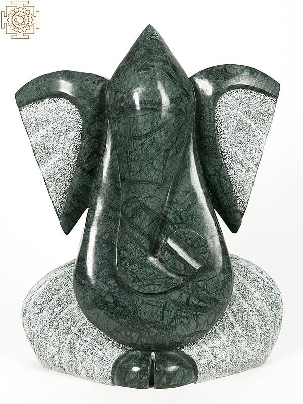 26" Large Ears Ganesha Modern Green Stone Statue