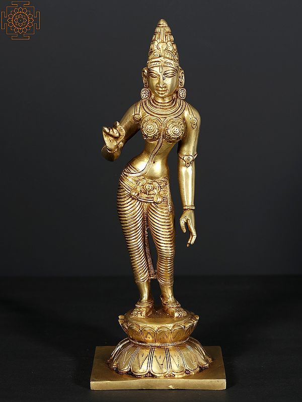 12" Standing Goddess Uma (Parvati) Brass Statue