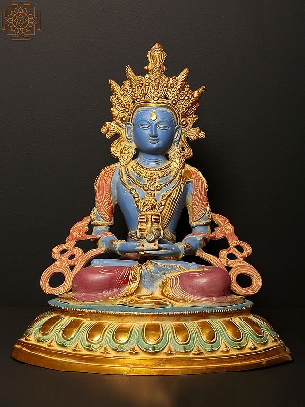 17" Colored Amitabha Buddha Brass Statue