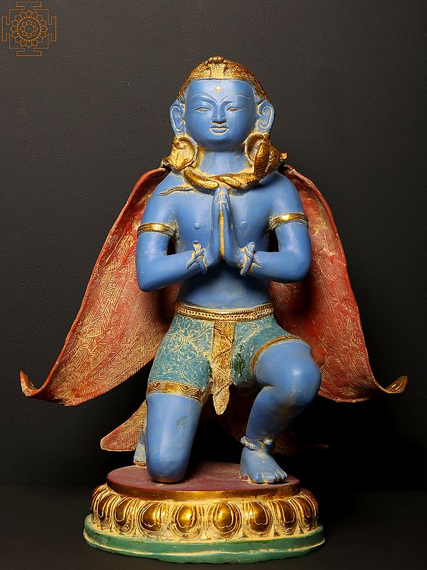 21" Colorful Garuda Brass Statue - Vahana of Lord Vishnu