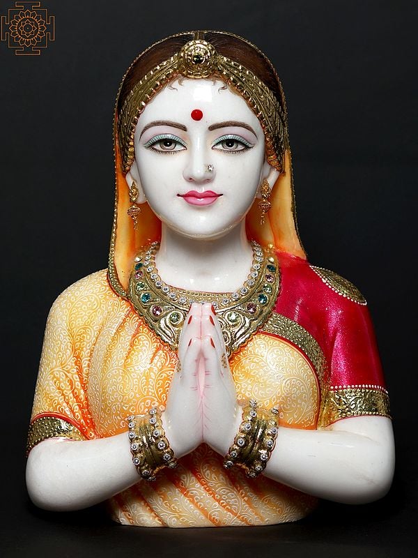 13" Namaste/Welcome Lady Bust in White Marble