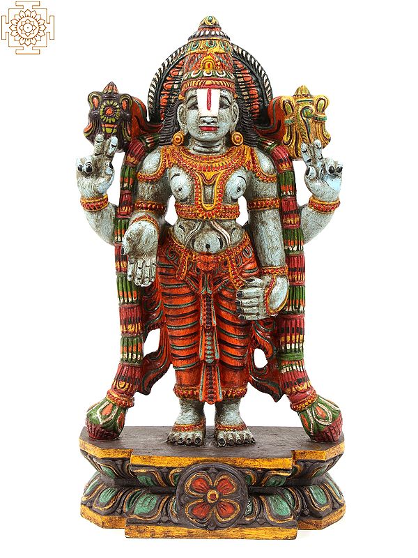 24" Standing Lord Tirupati Balaji Wooden Statue (Venkateshwara)