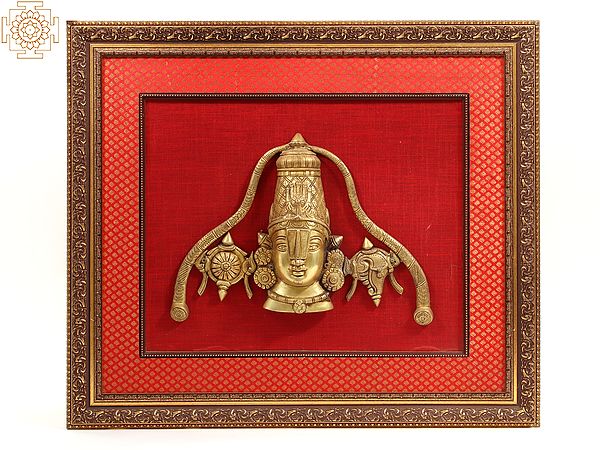 29" Wooden Framed Lord Balaji Idol with Shanka & Chakra | Wall Hanging