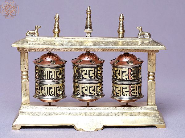 7" Three in One Pillar Carving Prayer Wheel | Made In Nepal