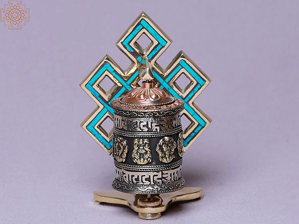 5" Ashtamangala Spinning Prayer Wheel with Endless Knot | Made In Nepal