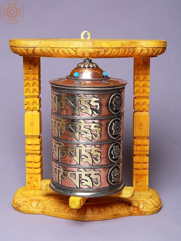 10" 4 Line Auspicious Mantra with Ashtamangala Prayer Wheel | Wall Hanging  | Made In Nepal