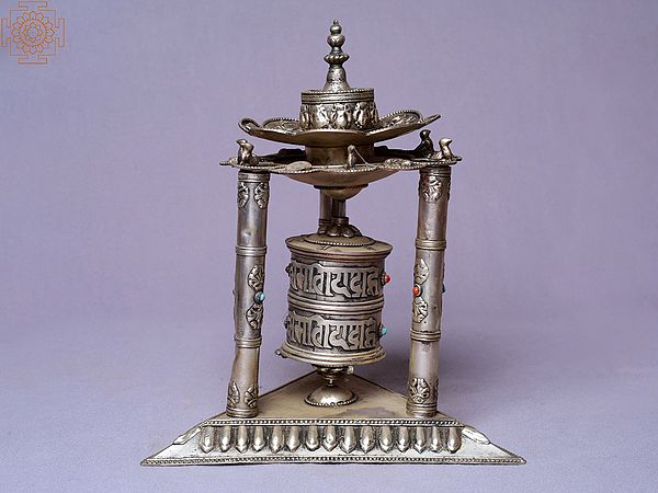 9" Three Pillars Copper Incense Burner Mane/Prayer Wheel | Made In Nepal