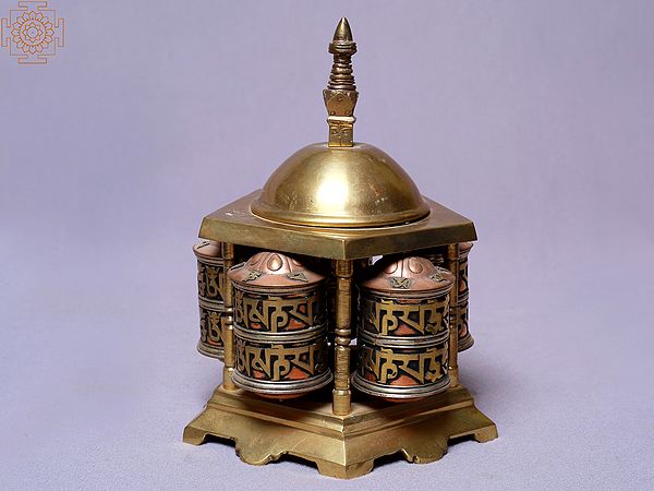 7" Five in One Temple Prayer Wheel with Auspicious Mantra