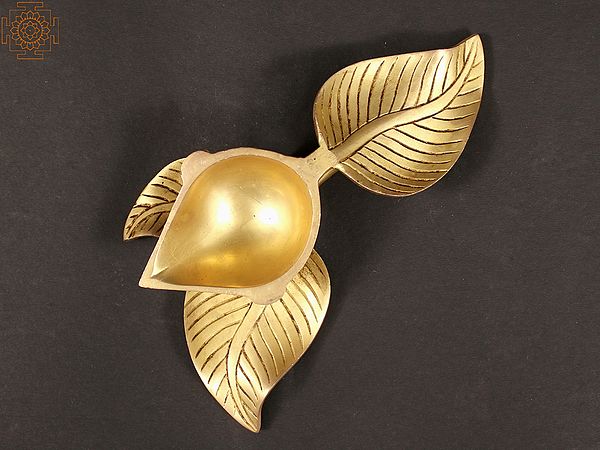 8" Brass Leaf Design Diya | Ritual & Pooja Items