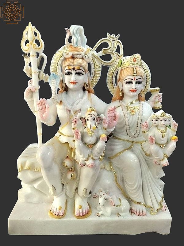 24" Lord Shiva Family White Marble Statue