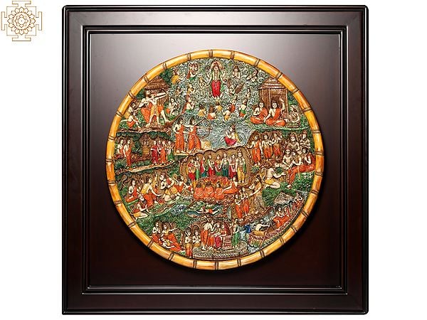 42" Large Lord Rama's Life Story | Wood and Resin Wall Hanging Frame