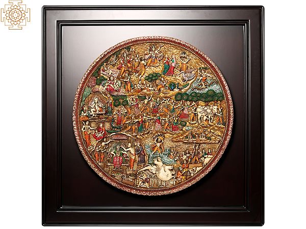 Shri Krishna's Life Story In One Frame | Wood and Resin Wall Hanging Frame