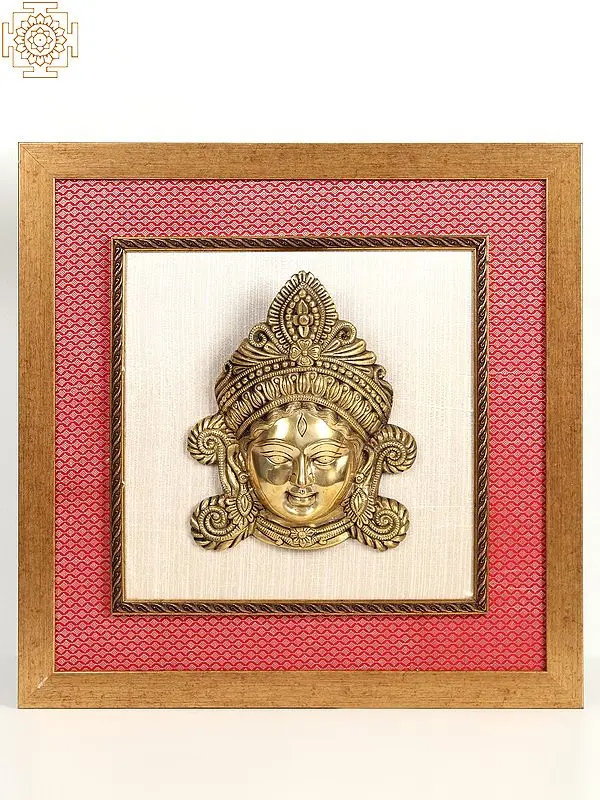 Framed Brass Goddess Durga Face Wall Hanging