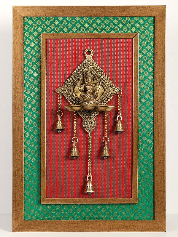 24" Goddess Lakshmi with Multiple Diya in Brass | Wooden Wall Hanging Frame