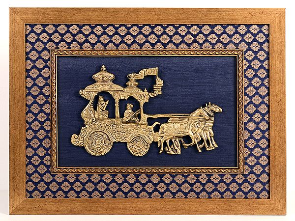 15" Gita Upadesh in Brass | Wooden Wall Hanging Frame