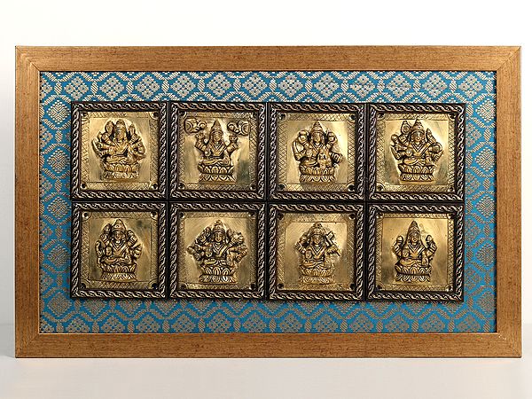 15" Goddess Ashtalakshmi in Brass | Wooden Wall Hanging Frame