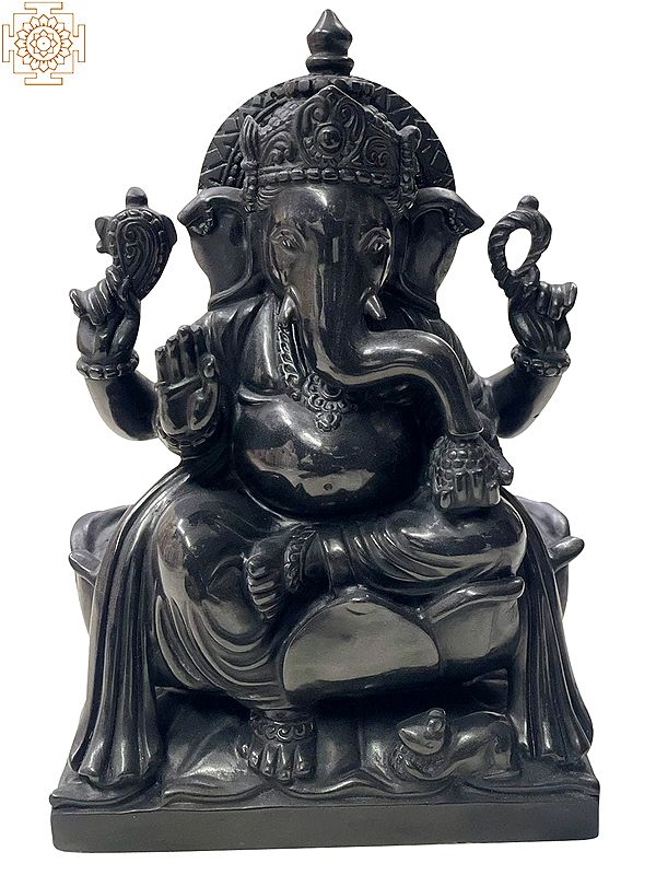 Blessing Ganesha In Black Marble (Multiple Sizes)