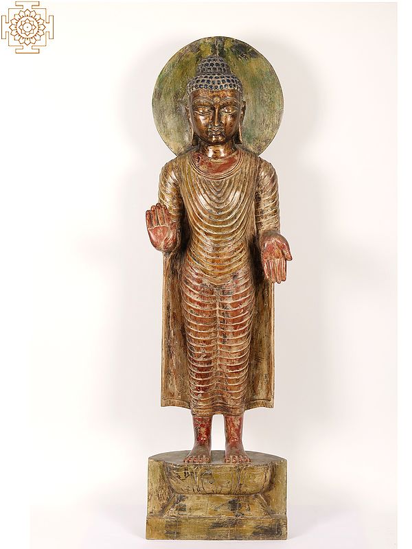 55" Standing Wooden Abhaya Mudra Buddha