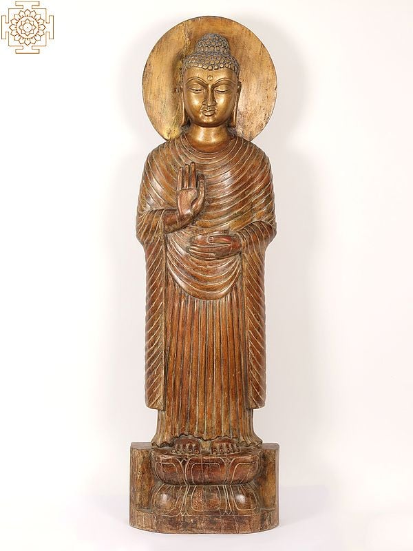 55" Standing Numerous Mudra Buddha | Wooden Statue