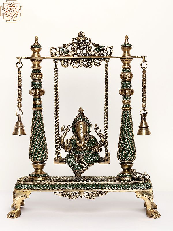 16" Brass Swing Ganesha | Brass with Inlay Work
