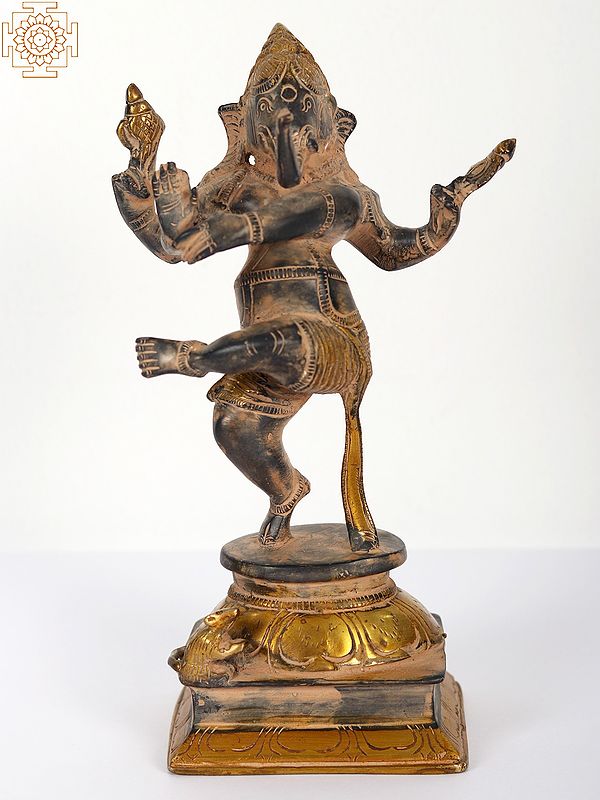 9" Dancing Ganesha Brass Sculpture