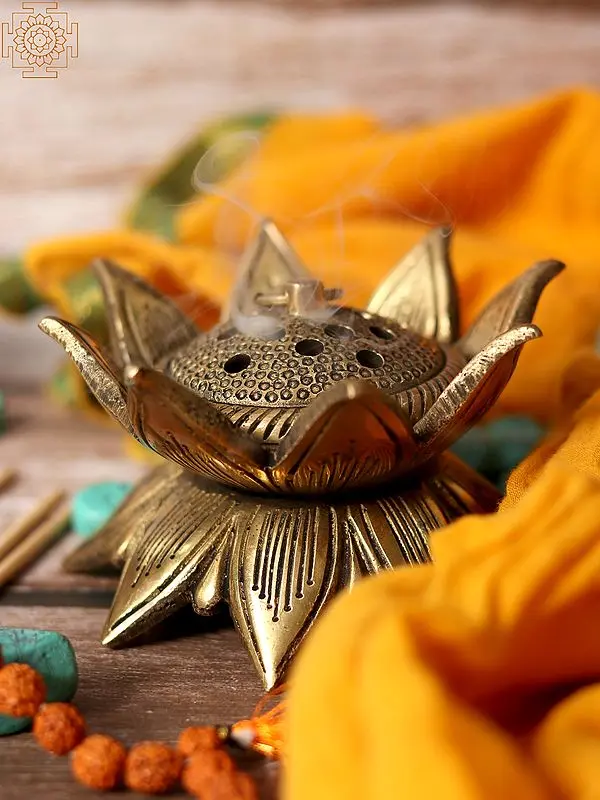 4" Small Brass Lotus Incense Burner