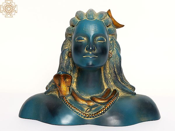 12" Brass Adiyogi Shiva Bust