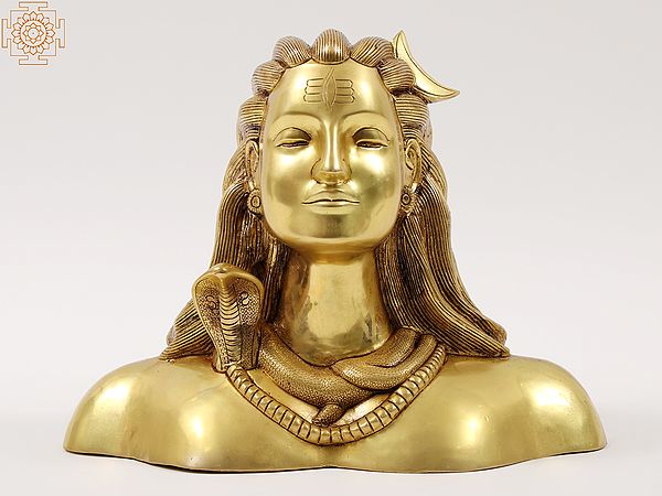 12" Brass Adiyogi Shiva Bust