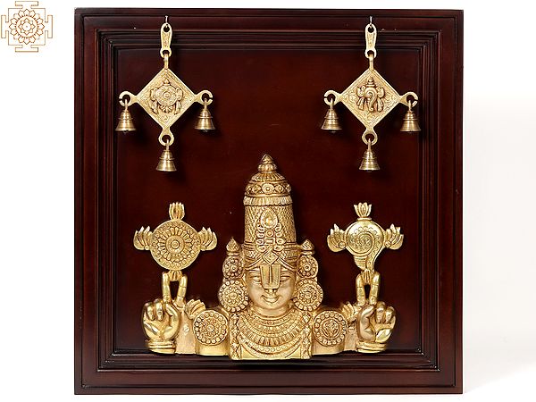 23" Tirupati Balaji (Venkateshvara) Bust in Brass | Wooden Wall Hanging Frame