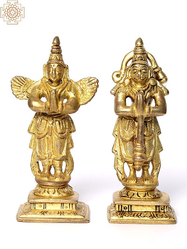 4" Small Lord Hanuman and Lord Garuda | Brass Statue