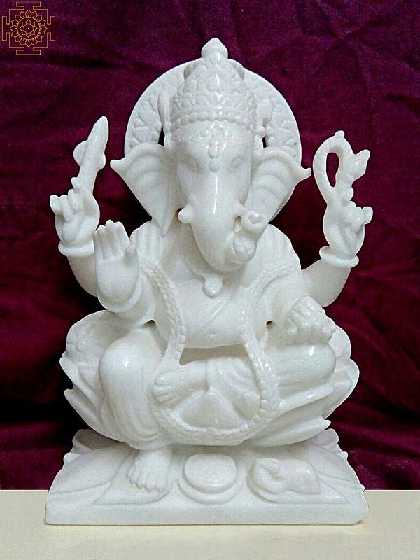 Blessing Ganehsa In White Marble
