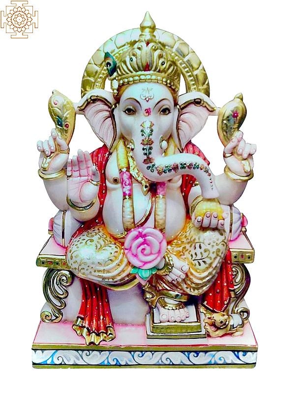 Lord Ganesha White Marble Statue