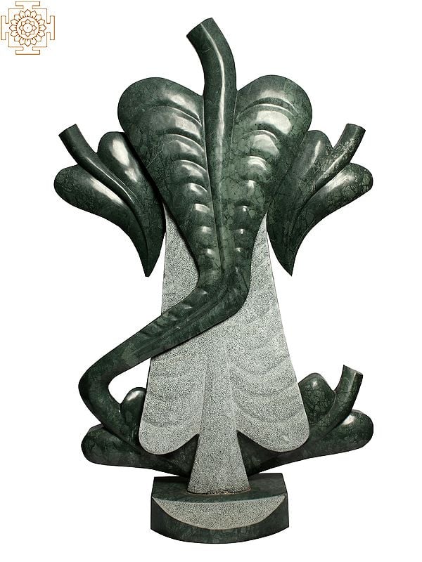 66" Large Leaf Ganesha | Modern Green Stone Statue