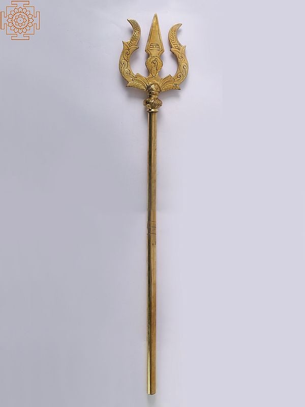 58" Brass Lord Shiva's Trident (Trishul) with Kalash