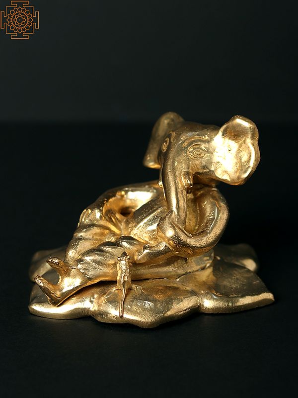 4" Small Relaxing Modern Ganesha Brass Statue