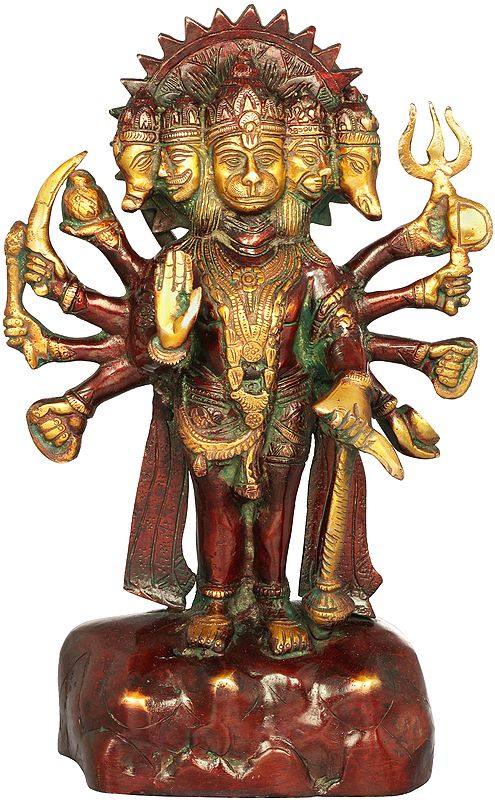 11" Five Headed Hanuman as Eleventh Rudra In Brass | Handmade | Made In India