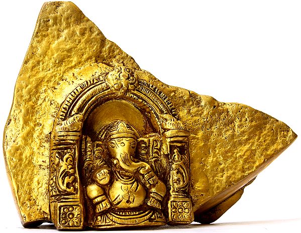 4" Rock Cut Temple of Lord Ganesha | Brass Statue