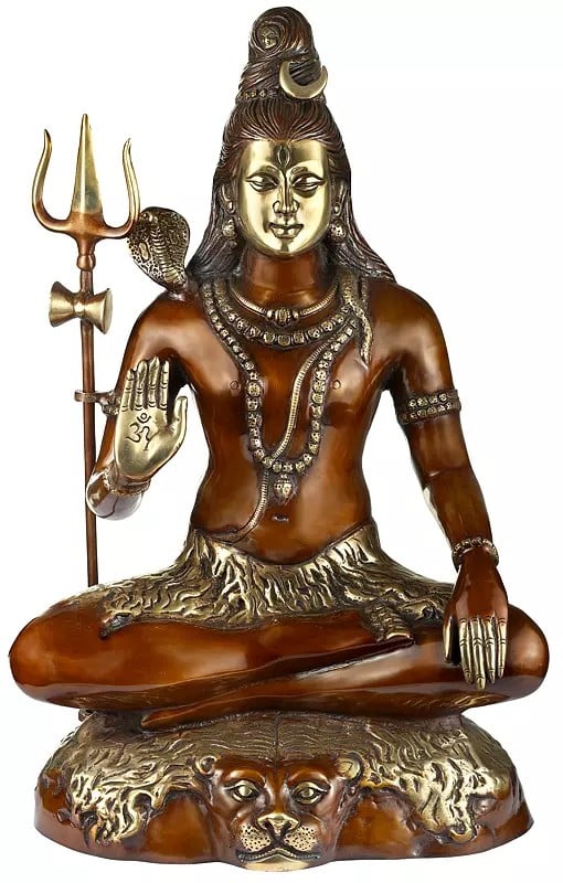 22" Shiva Engaged in Penance: Yoga-Dakshina-Murti Shiva In Brass | Handmade | Made In India