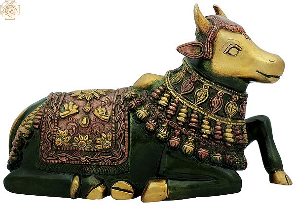 10" Nandi Idol - The Vehicle of Lord Shiva | Handmade Brass Statue | Made in India
